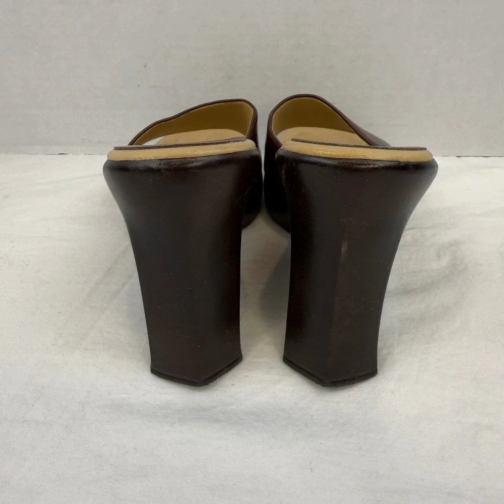 Y2K Lower East Side Brown Wedge Sandals Platform Slide Heels Vintage Womens 6.5